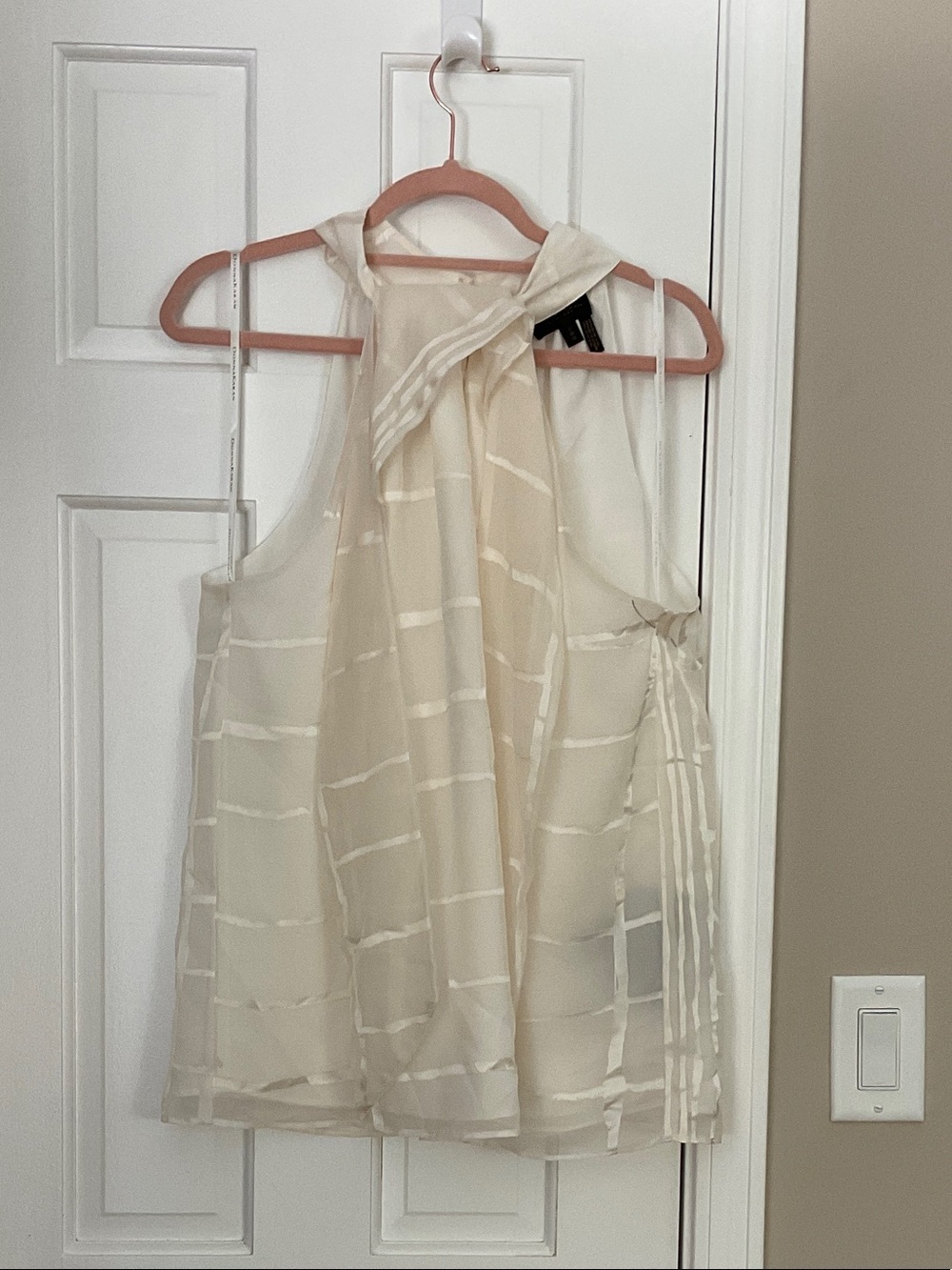 Donna Karan Cream Sheer Halter Top with Neck Tie